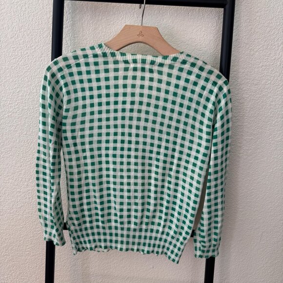 Anthropologie Moth Green Gingham Lightweight Cardigan - Picture 6 of 9
